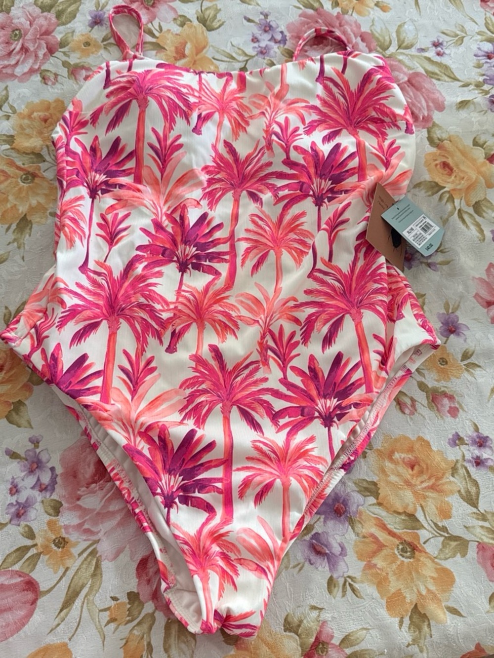 Shade & Shore Pink & Coral Palm Print One-Piece Swimsuit